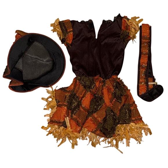 NEW Lil Scarecrow Costume Dress Belt Hat Fall Autumn Small 4-6 y Thanksgiving - Picture 4 of 5